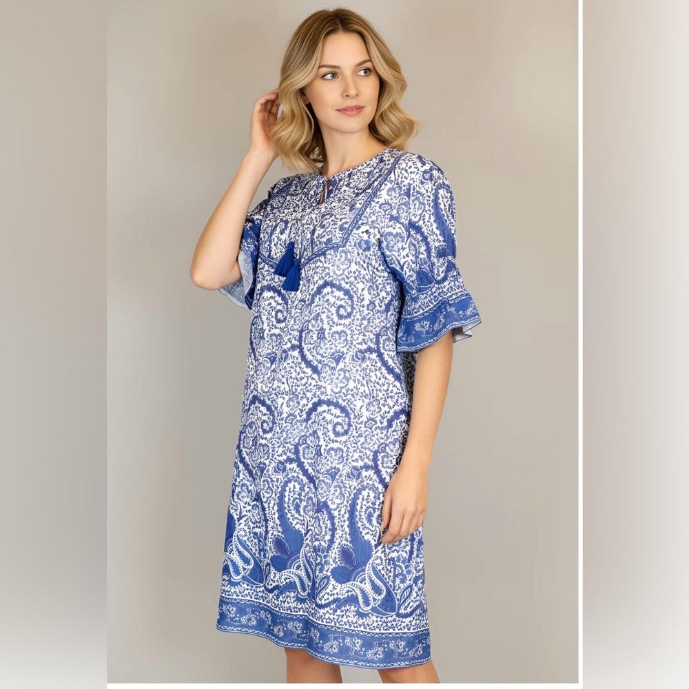 La Plage Blue Paisley Tunic Dress Size XS